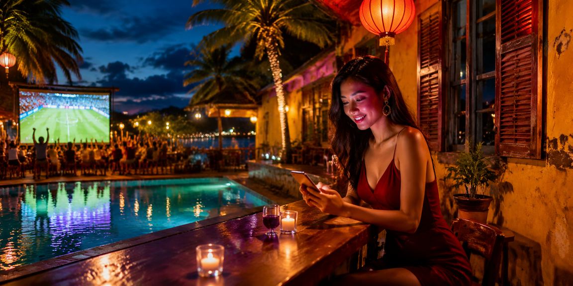 Người chơi trải nghiệm casino trực tuyến trên điện thoại di động tại Hội An về đêm