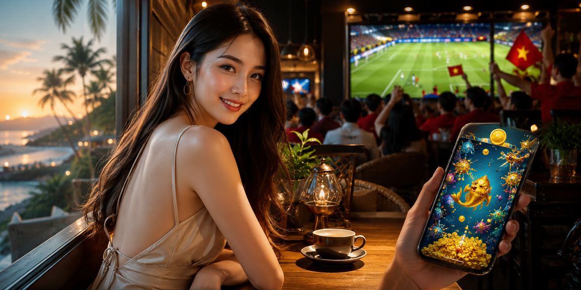 Người dùng tại Phú Quốc trải nghiệm casino mobile win2888 bên ly cà phê